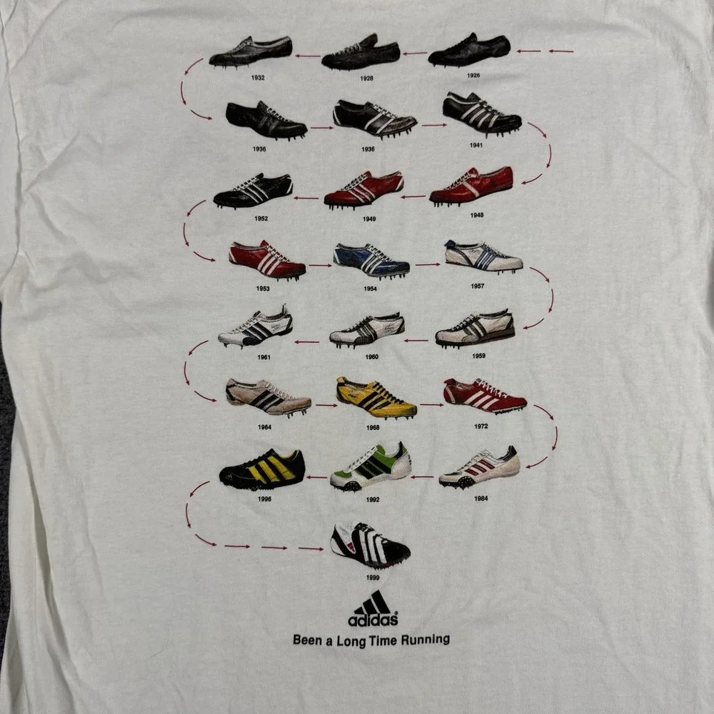 Vintage Adidas Track T Shirt Mens Medium White Graphic 90s Track Cleat History